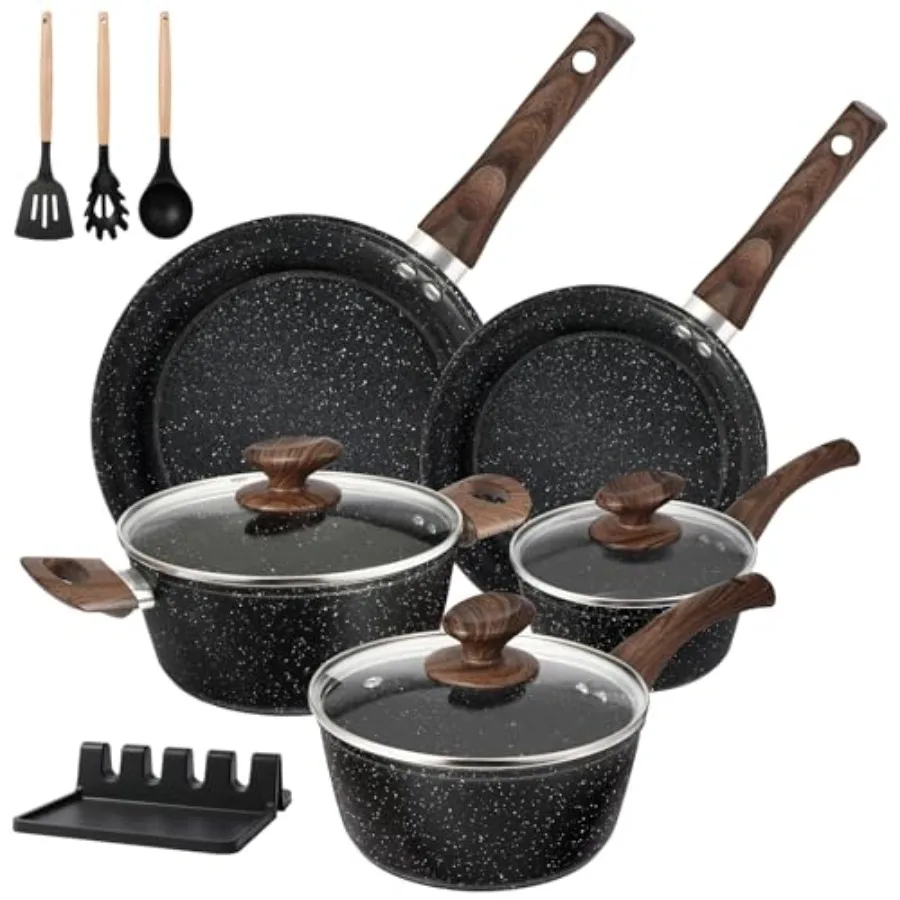 

Набор посуды из 12 предметов с антипригарным покрытием, керамическая посуда, нетоксичная, для индукционных плит, без ПФАС и ПФОА