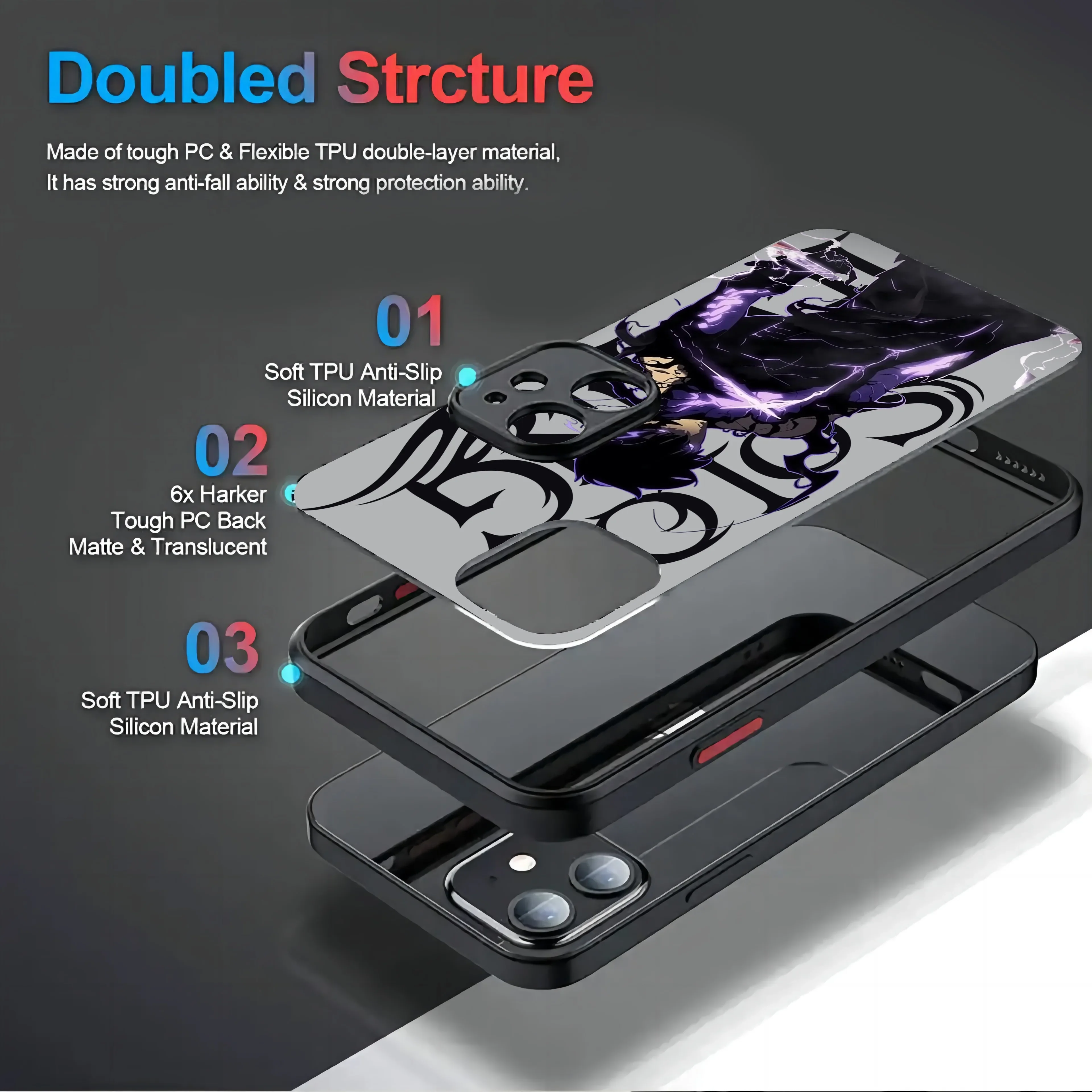 Matte Shadow King Solo Leveling Phone Case For iPhone 15 14 13 12 11 Pro Max X XR XSMax 7 8 Plus Matte Transparent Back Cover