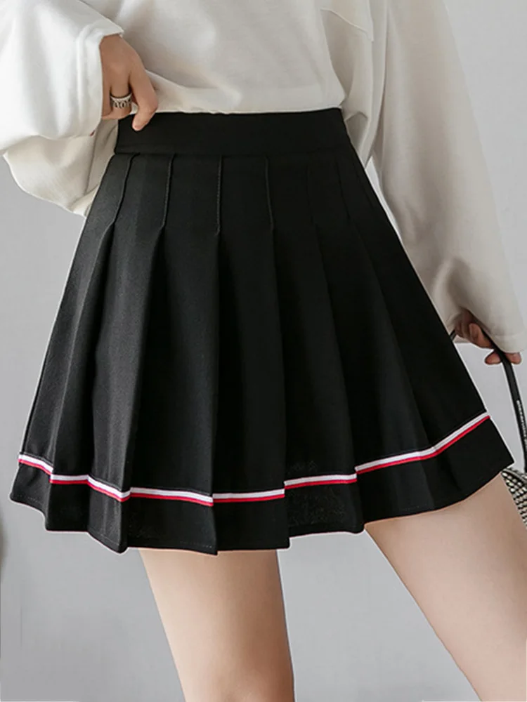 Sexy Stripe White Mini Skirt Women Summer High Waist Fashion Tennis Pleated Skirts School Uniform Girls