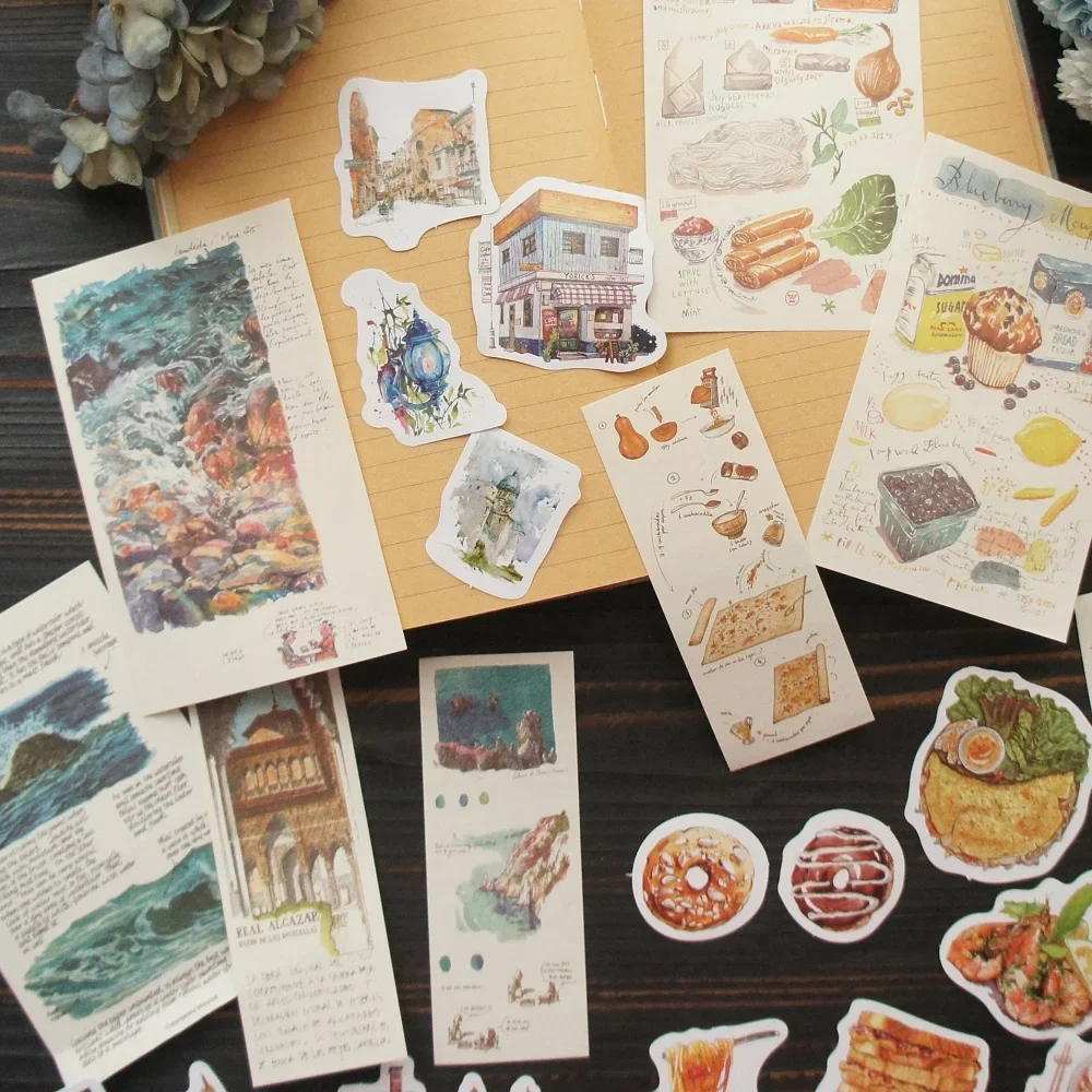 

148pcs Travel Around The World with Food Design Stickers Paper Set Scrapbooking DIY Gift Packing Label Decoration Tag
