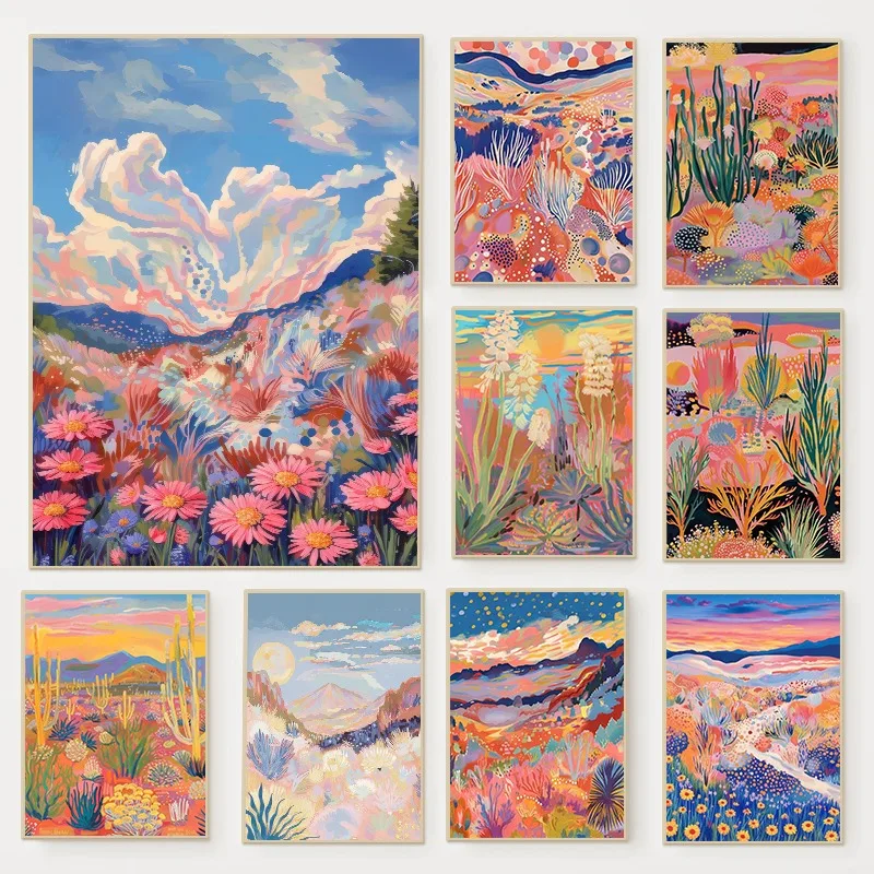 Peinture sur toile 2D, affiche abstraite moderne du milieu du siècle, paysage occidental botanique au coucher du soleil, peinture sur toile de paysage japonais, Matisse W