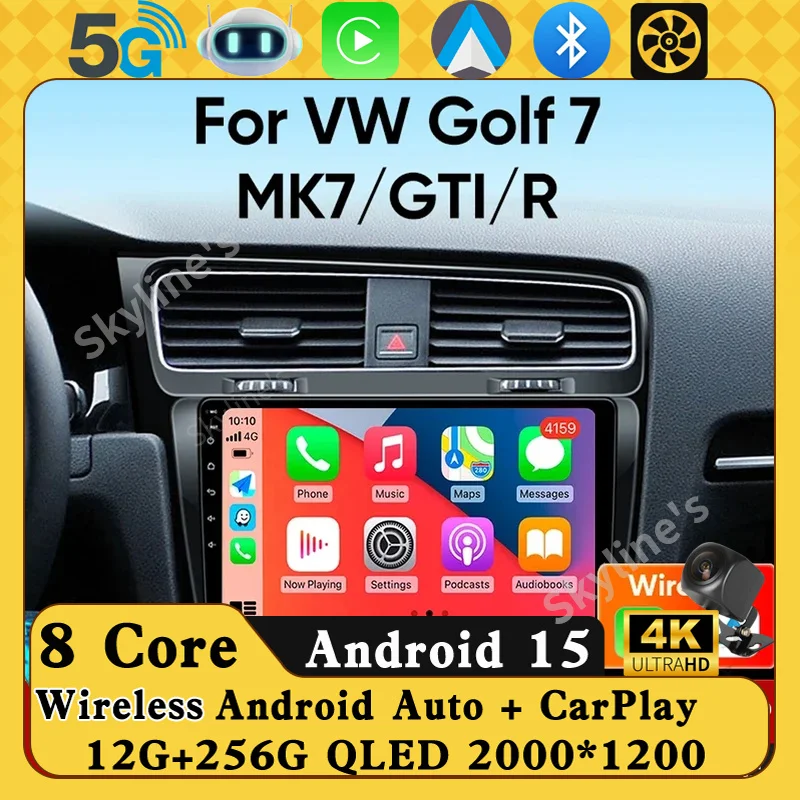 

Car Radio For Volkswagen VW Golf 7 MK7 GTI 2011-2021 Wireless Carplay Android 15 Auto Multimedia Stereo Video Player 2Din WIFI