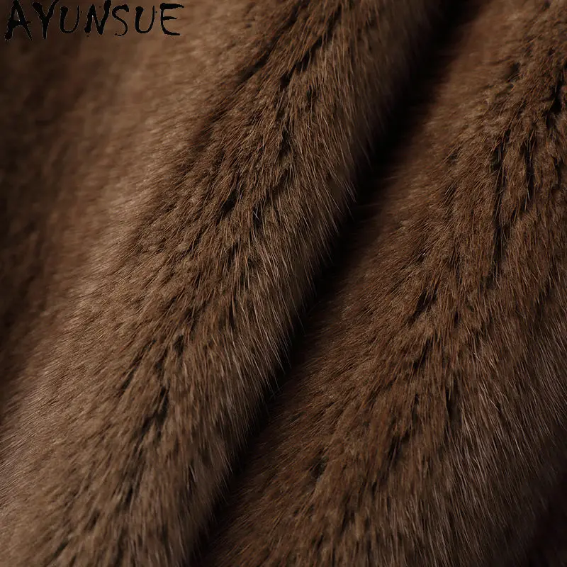 AYUSNUE 럭셔리 리얼 밍크 퍼 코트 여성 겨울 의류 숏 스타일 재킷 여성용 신상품 천연 전체 밍크 코트