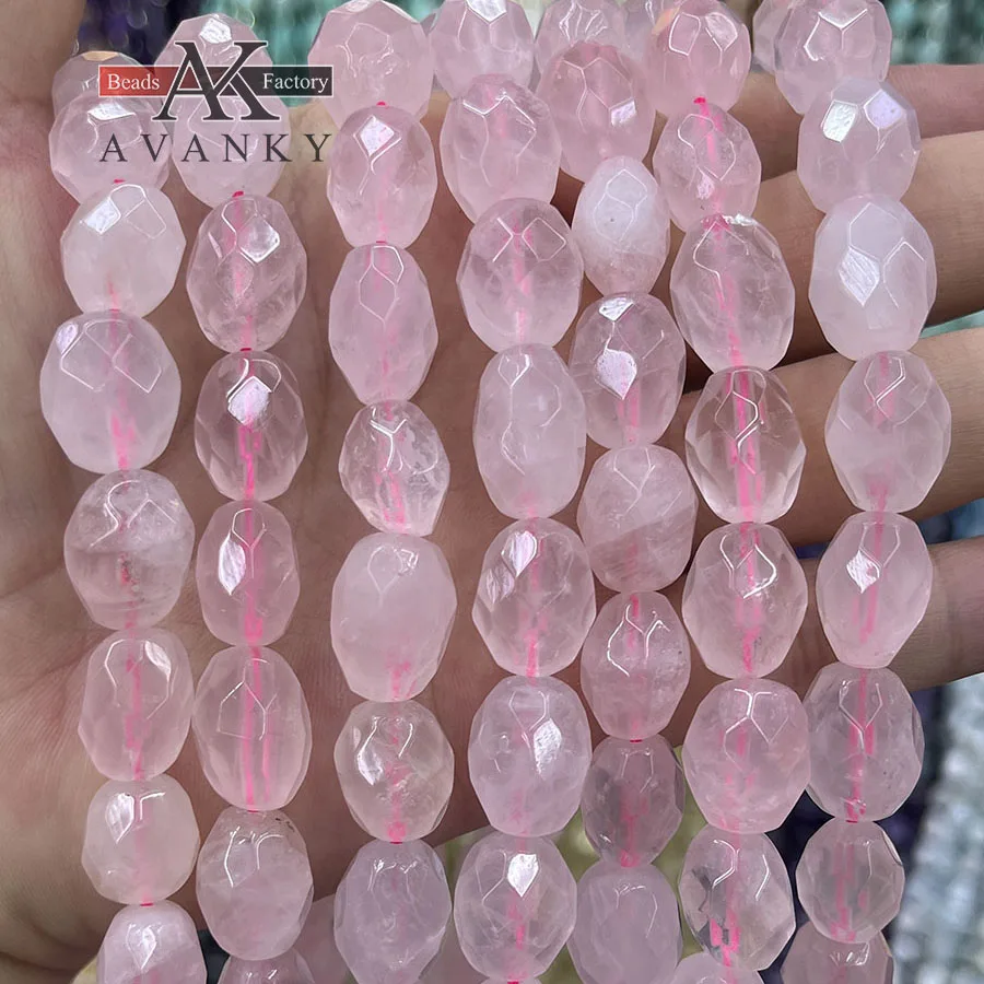 Natural Pink Crystal Conformal section Irregular Faceted Loose Beads For Jewelry Making DIY Necklace Bracelet 15''12-15mm