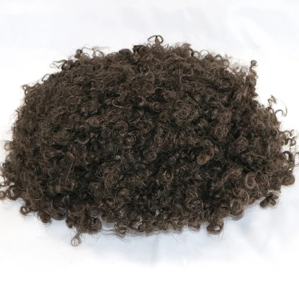 Rambut Palsu Pria Natural Hairline Afo Kinky Curly Toupee dari Rambut Manusia India Asli, Sistem Prostesis Tahan Lama dengan Basis PU Full Skin