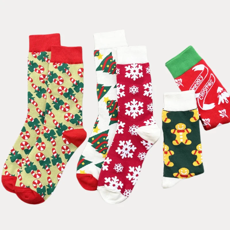 1 Pair Of Cartoon Cute Christmas Series Snowflakes, Cookie-man, Christmas Tree, Breathable And Comfortable Men\'s And Women\'s Mid