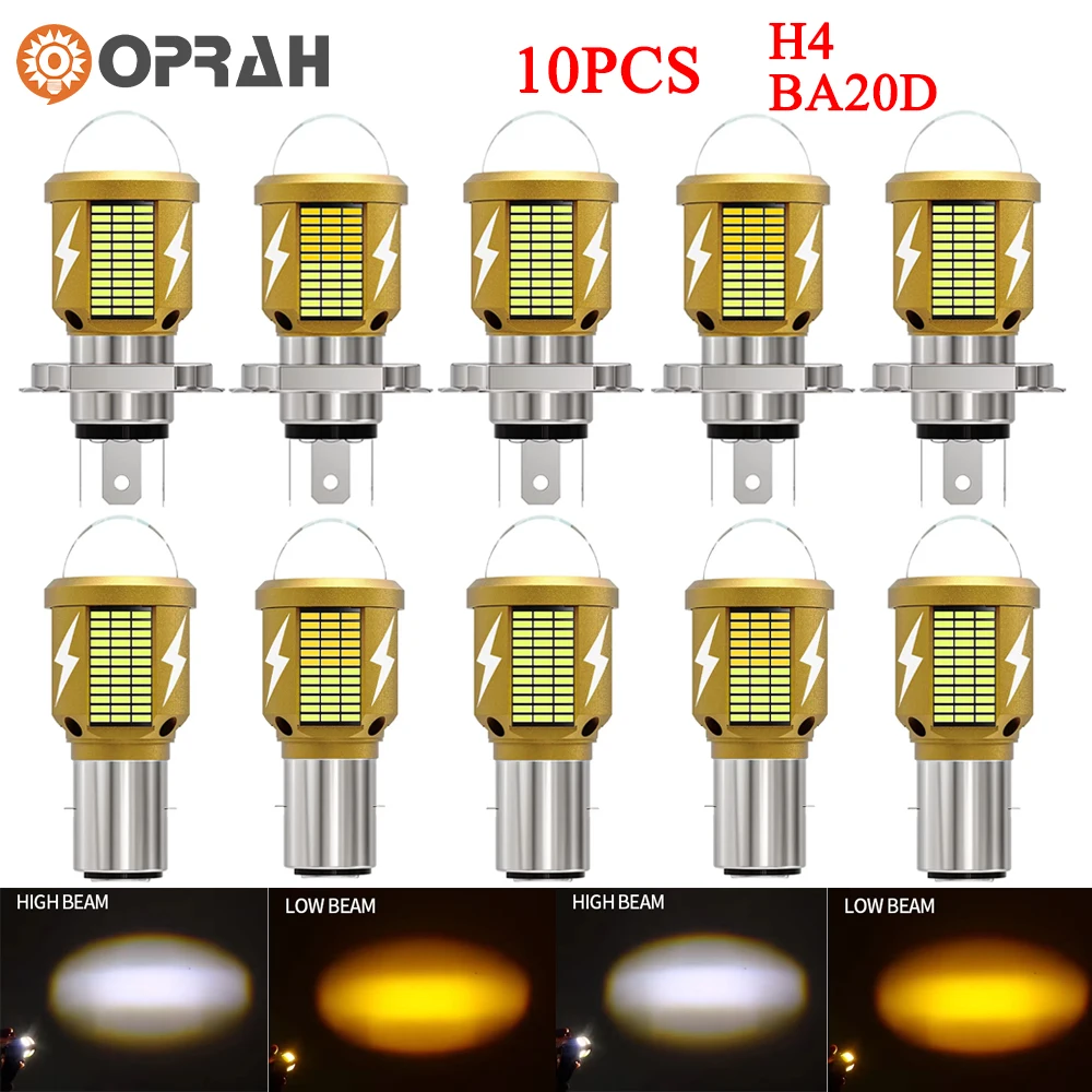

Oprah 10PCS LED Motorcycle Headlight Bulb H4 H6 BA20D Canbus High Low Beam For Yamaha Kawasaki Suzuki White Yellow Moto ATV 12V