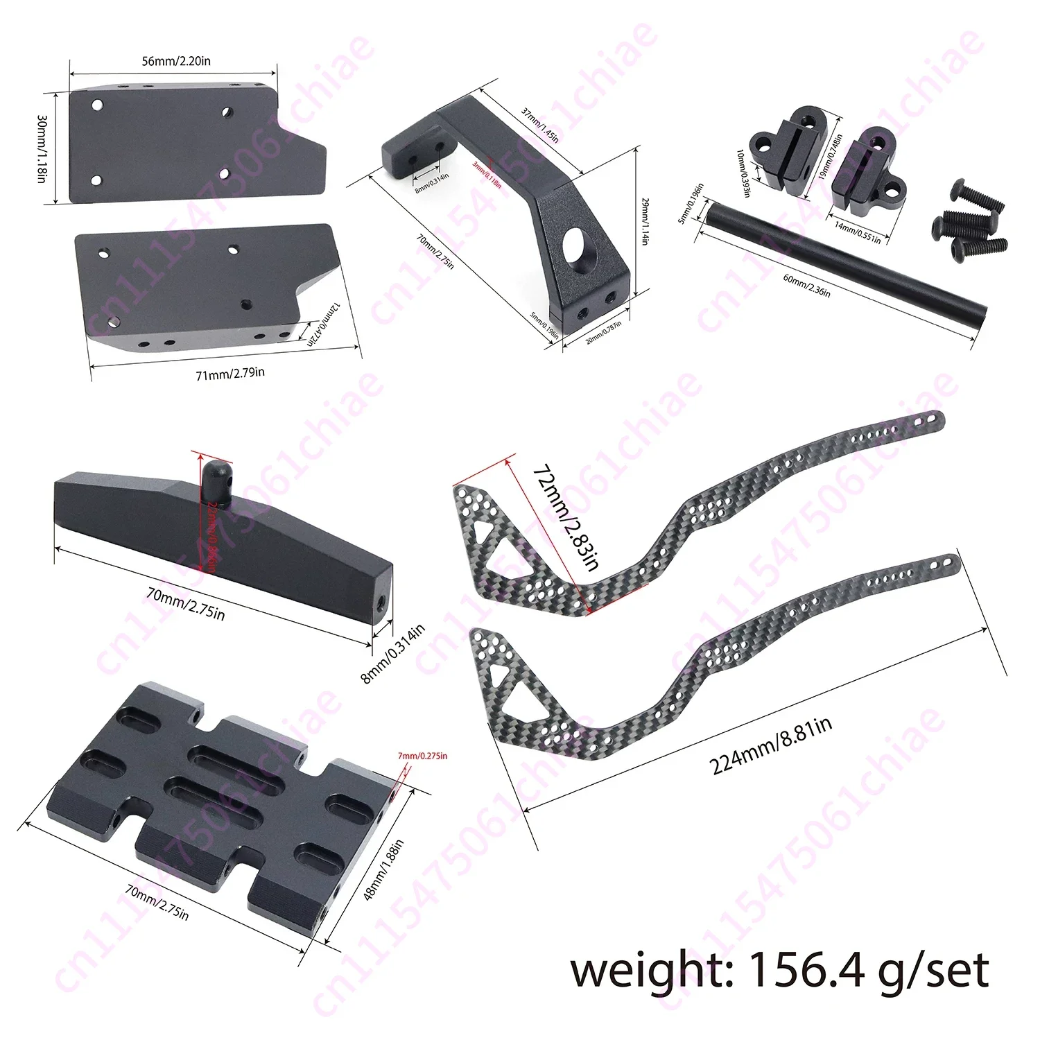 1/10 High Clearance LCG Carbon Fiber Chassis Tie Rod Carbon Track Front and Rear Chassis Brackets Slide Pedal Upgrades