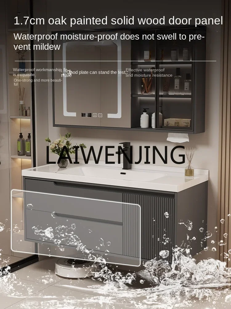 

Cream wind bathroom cabinet ceramic integrated basin toilet wash bathroom basin cabinet combination