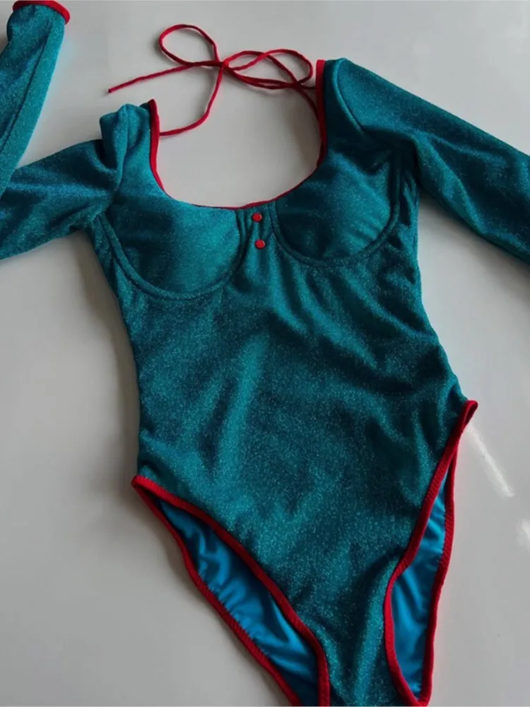 Nova cintura alta sexy maiô feminino verão conjunto de biquíni manga longa banho feminino praia terno de natação para o sexo feminino