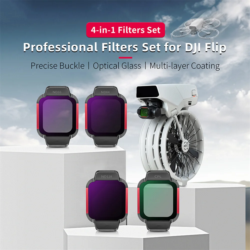 

STARTRC 4pcs Milti-layer Coating Optical Glass Drone Filter with Buckle ND16 ND64 ND128 CPL Lens Filter Set for DJI FLIP