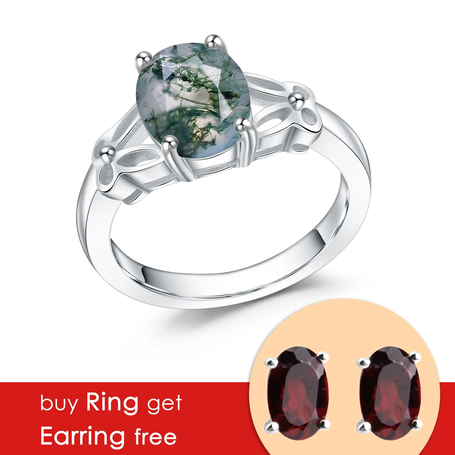 

GEM'S BALLET 2.91Ct Oval Cut Moss Agate Split Shank Engagement Rings Elegant Wedding Ring in 925 Sterling Silver Gift For Her