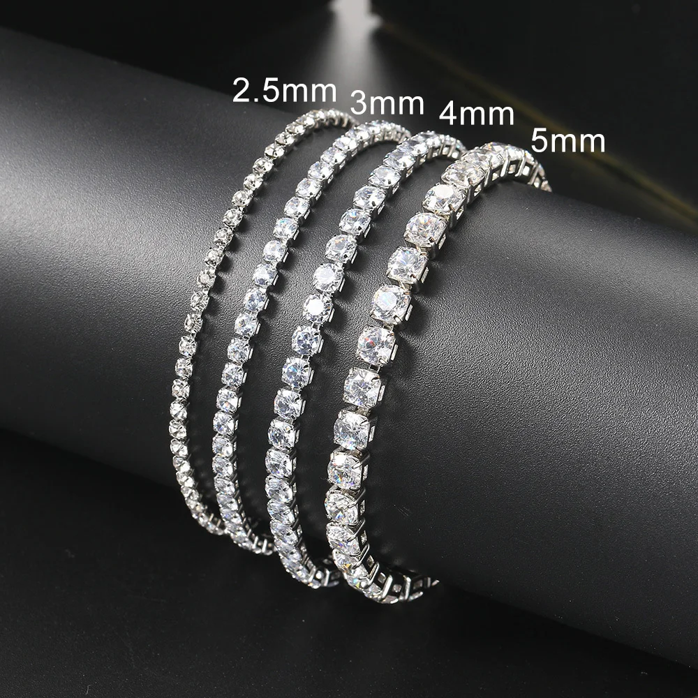 Fashion 2mm 3mm 4mm 5mm 6mm 6.5mm 925 silver gold plated Iced out zicon diamond tennis chain bracelet