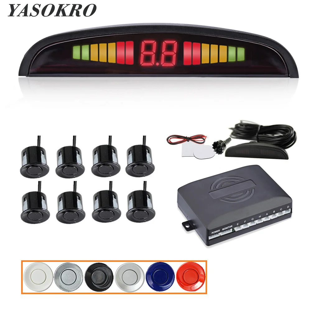 YASOKRO Parktronic Dell\'automobile Del LED Kit Sensore di Parcheggio Con 8 Sensori Retroilluminazione del Display Radar di Inverso di Backup Monitor