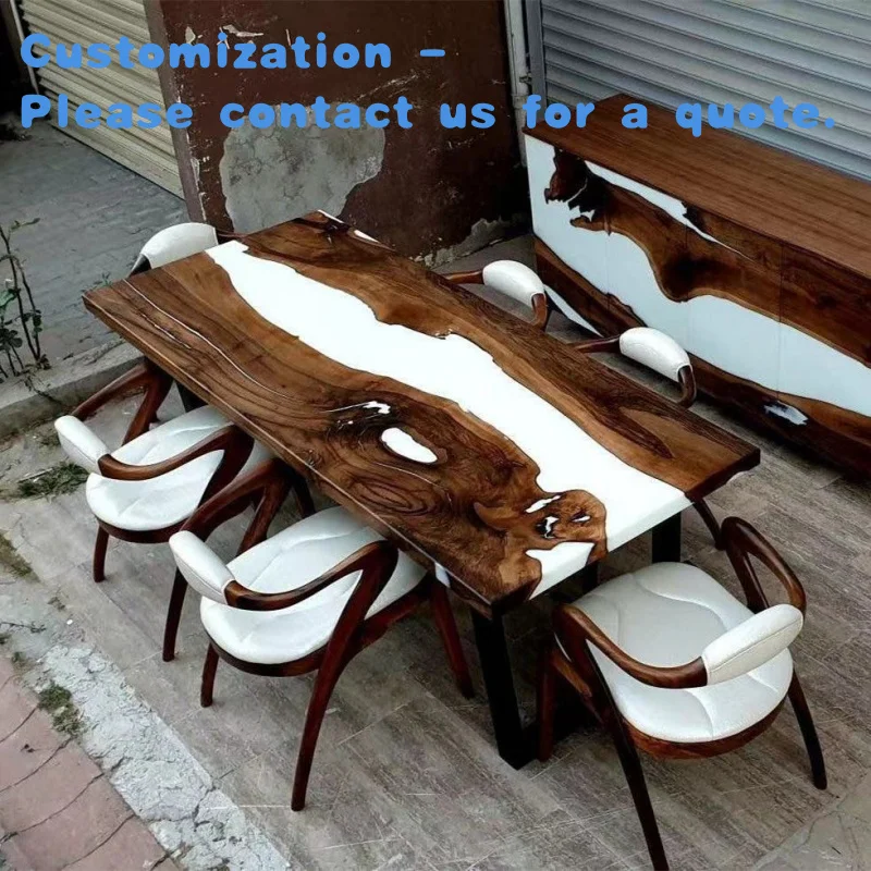 custom.Hot Sales Luxury Customized Modern Design Handmade White Design Dining Table Set Live Epoxy Resin River