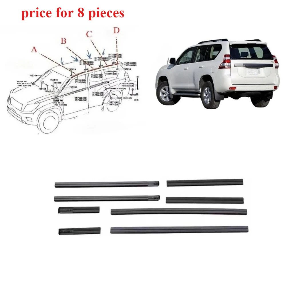 8 Pcs Roof Rubber for Toyota LC150 2010-2022 75551-60120 Roof Seal for Land Cruiser Prado TRJ150 Weatherstrip Seal for GX460
