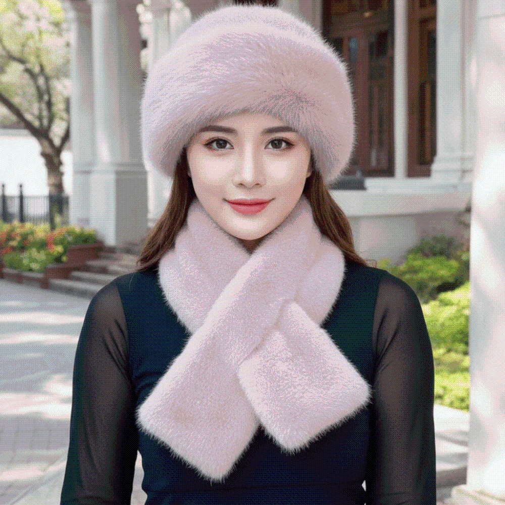 Scarf Combo Thickened Cossack Hat Set Windproof Thermal Faux Mink Headwear Furry Soft Russian Style Beanie Travel