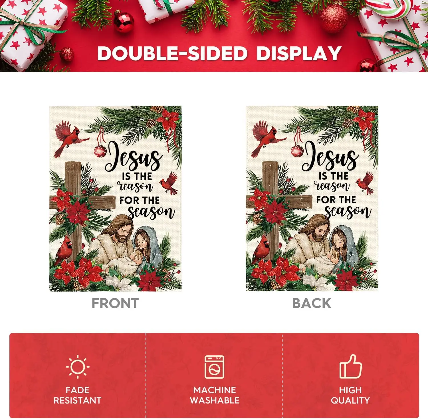 AVOIN colorlife يسوع هو سبب الموسم حديقة العلم 12x18 بوصة مزدوجة الجوانب في الخارج، عيد الميلاد المهد الشتاء Ho KZA
