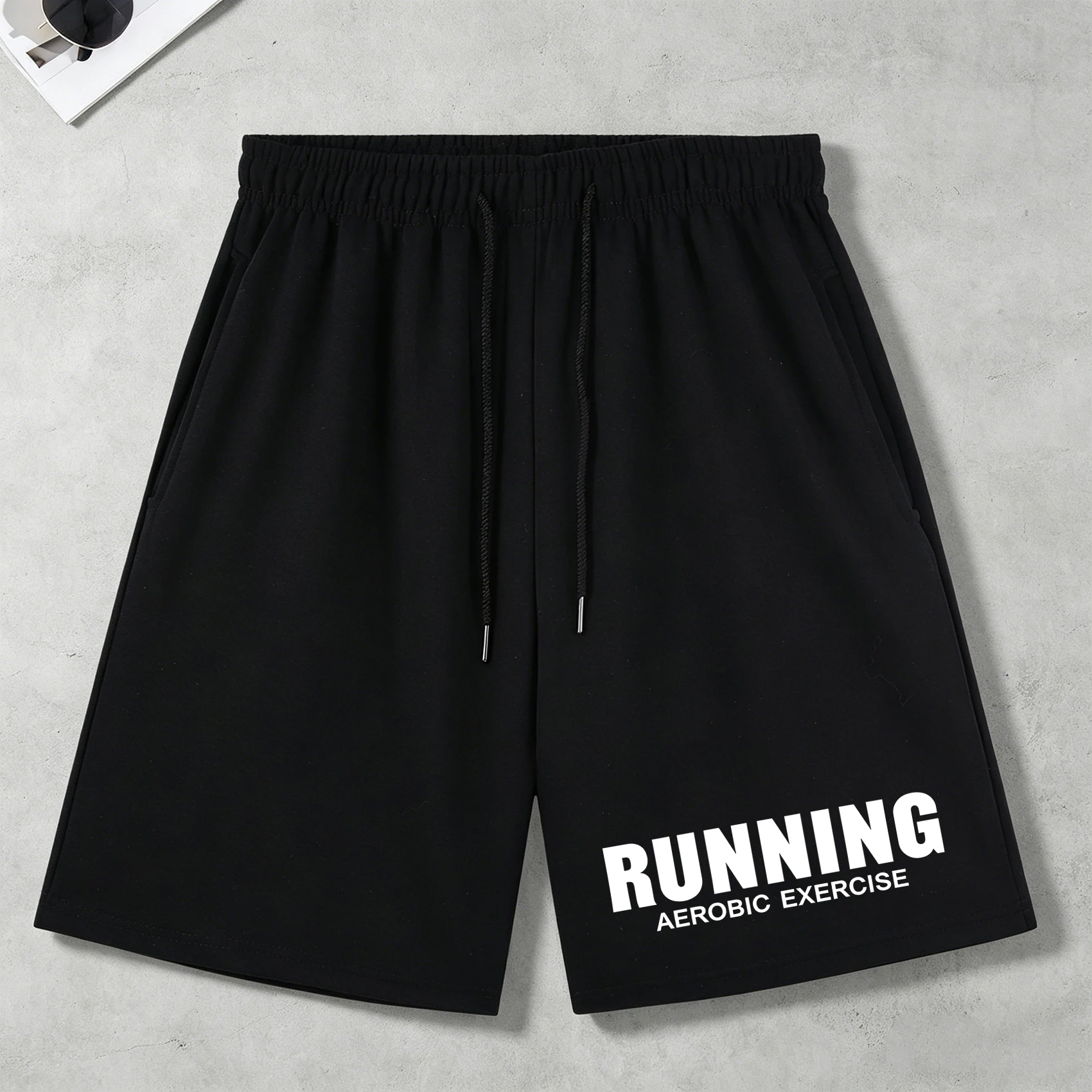 

Running Aerobic Exercise Print Mans Pants Summer Pocket Black Wide-Leg Pants Soft Loose Retro Shorts Unisex Fashion Streetwear