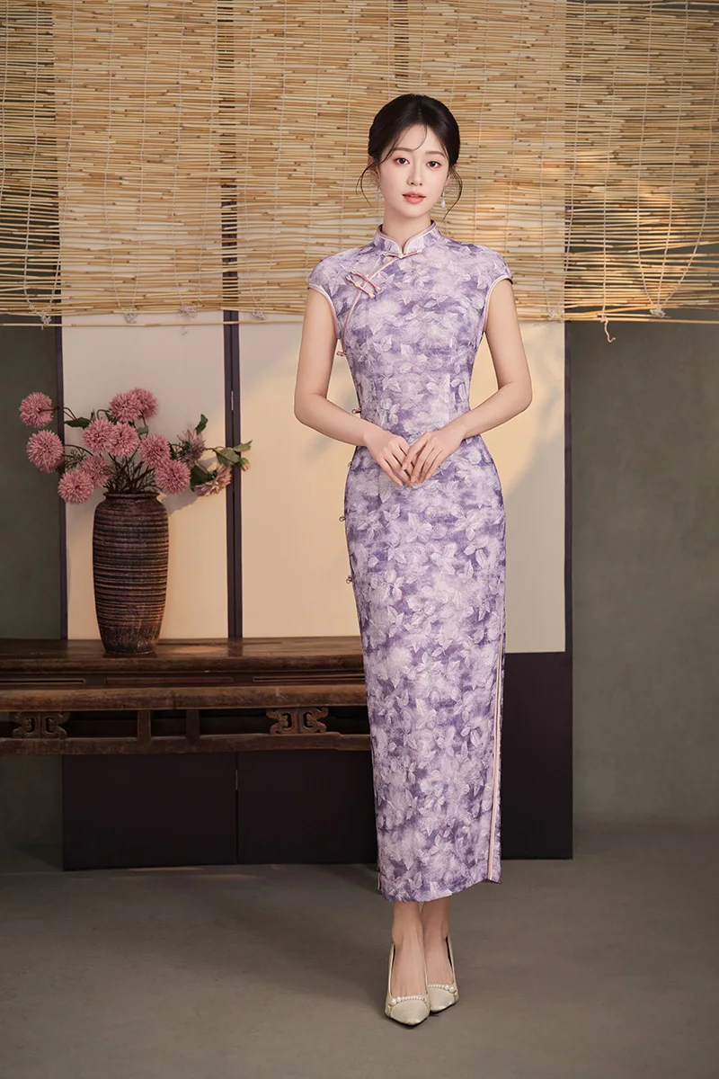 

Элегантное платье-ципао в китайском стиле с воротником-стойкой, летнее, винтажное, с коротким рукавом, приталенное, для женщин