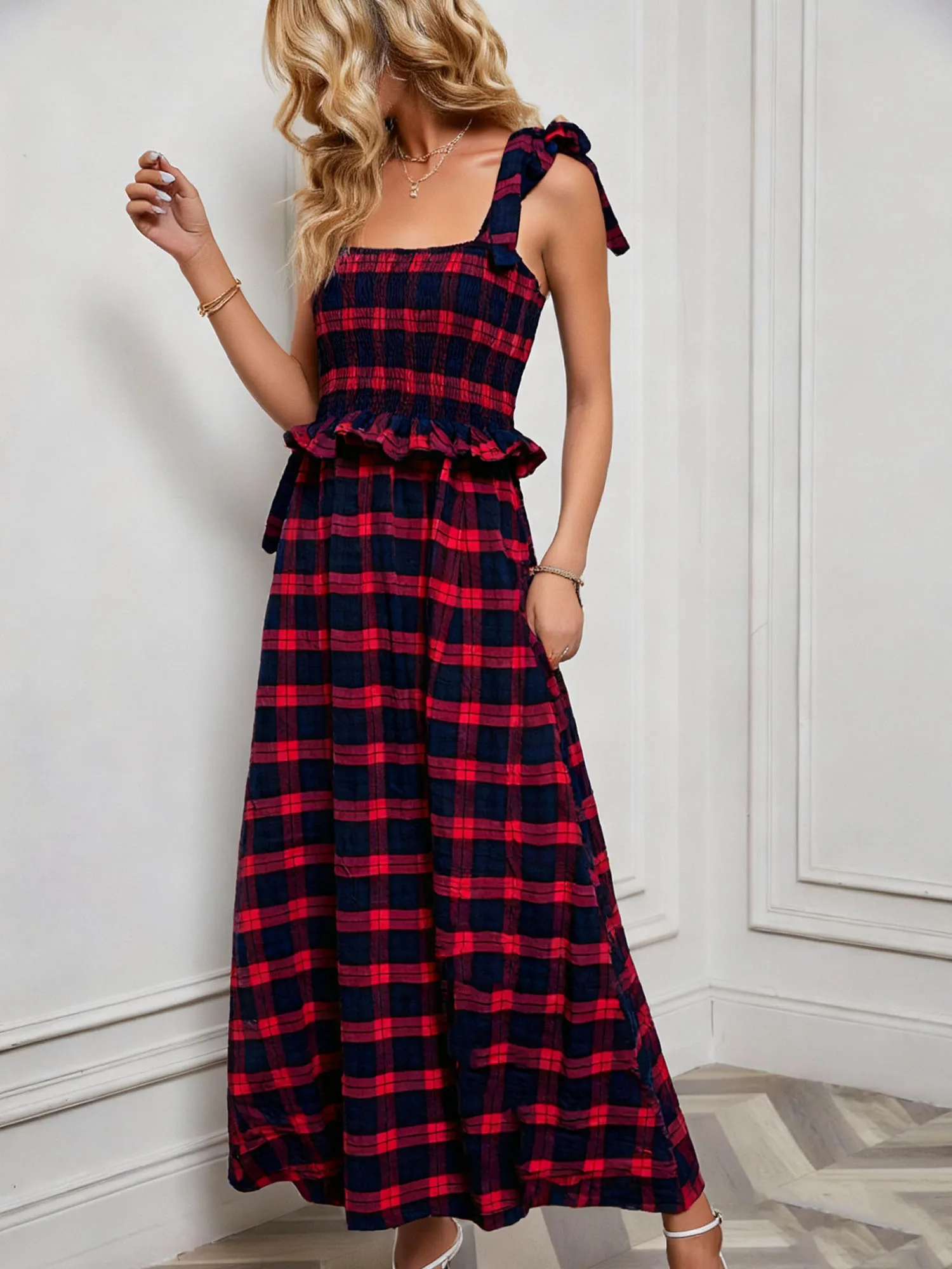 سنوات مصريات عيد الميلاد المرأة التعادل الكتف فستان طويل موضة الإناث عيد الميلاد منقوشة طباعة أكمام تكدرت فلوي فستان غير رسمي ألف خط #2