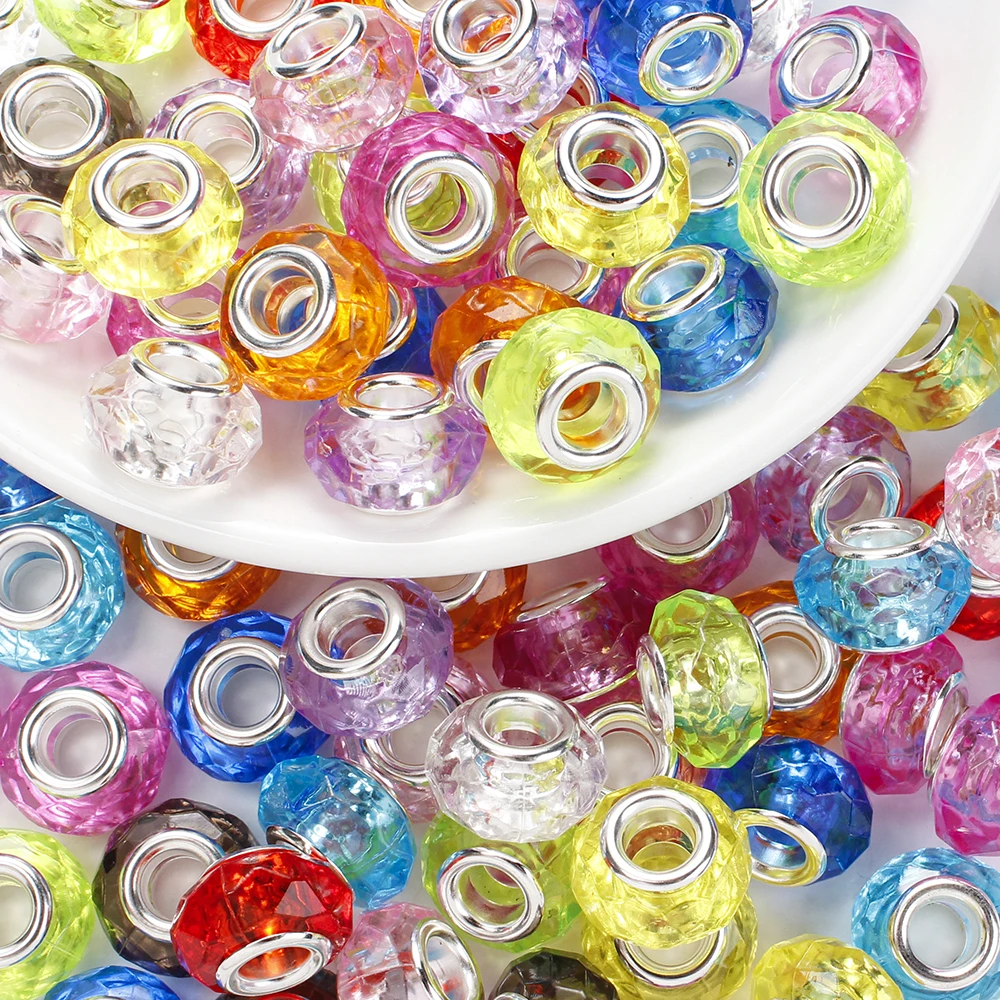 20 Stück 15mm große, facettierte Acrylperlen, bunte lose Abstandsperlen mit Metallkern für DIY-Armbänder, Schmuckherstellung und Bastelarbeiten – Detail 1