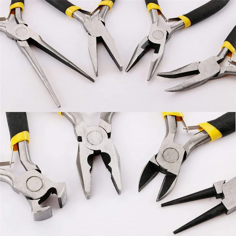 ABLL-8Pcs Mini Pliers Set, Long Nose With Teeth, Flat Jaw, Round Curve Needle Diagonal Nose Wire End Cutting Cutter Linesman Pli