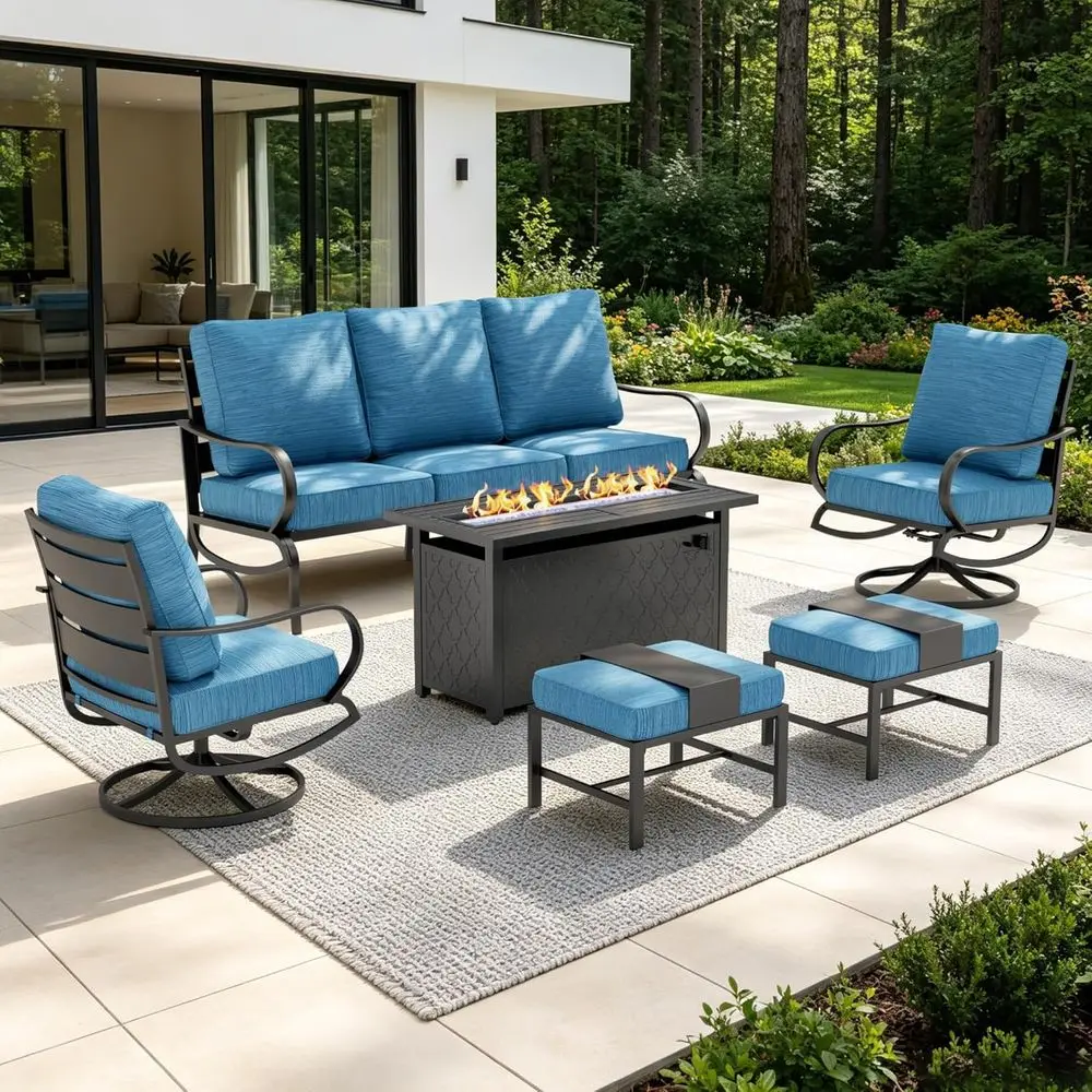 

Patio urniture Sets with 45" Gas ire Pit Table or 7 Outdoor Contion Sets 6 Pcs, 2 x Swivel Cushioned Soa Chairs, 1x3-Seat Soa, 2