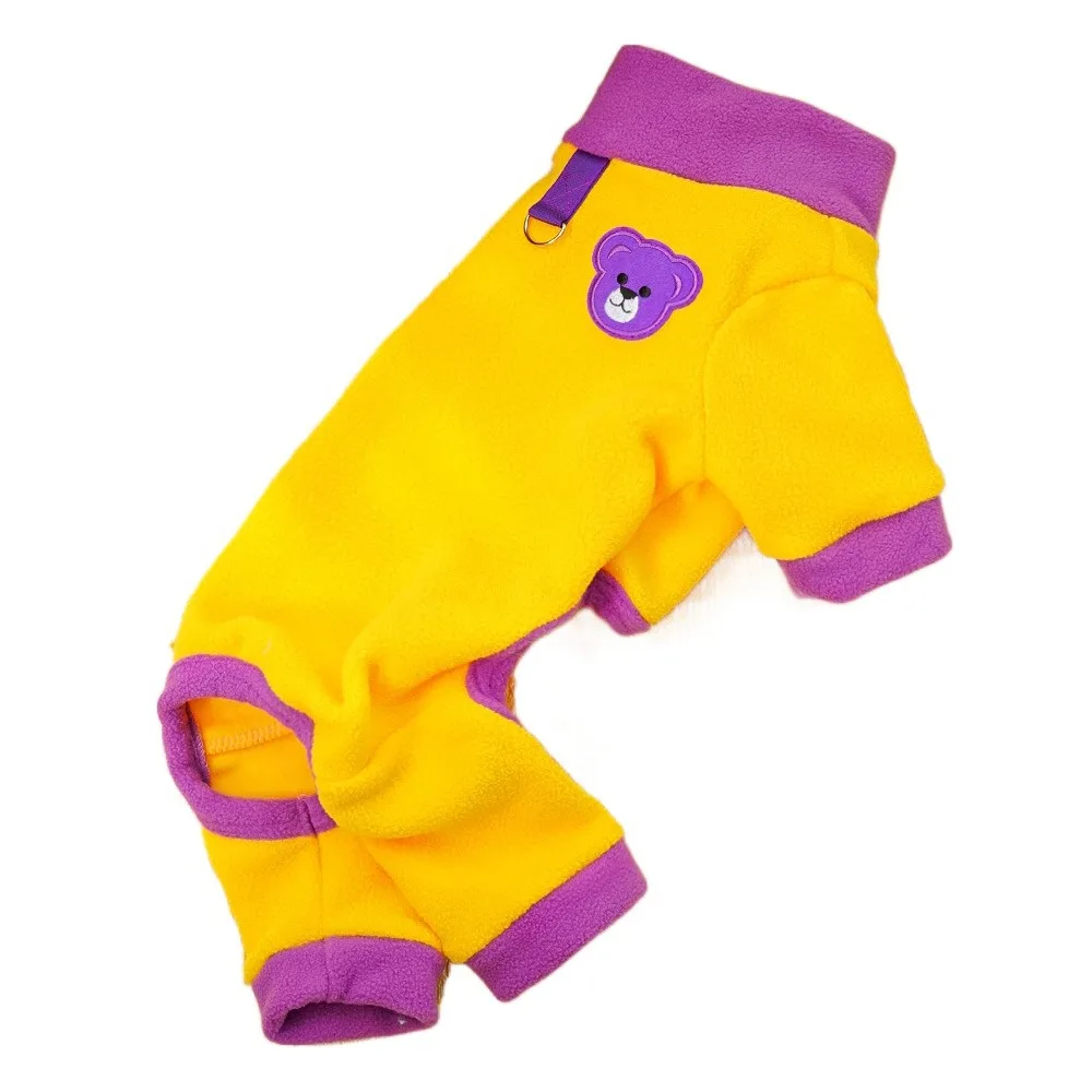 

Bear Pattern Plush Dog Jumpsuit Comfortable with D Ring Warm Dog Pajamas Pet Base Shirt Colorful Dog Four Legged Clothing