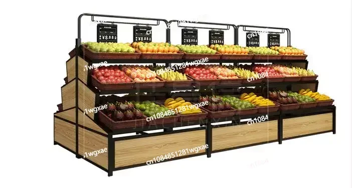 Shelf Market Supermarket Vegetable Rack Fruit Shop Vegetable Shop Display Rack Steel and Wood