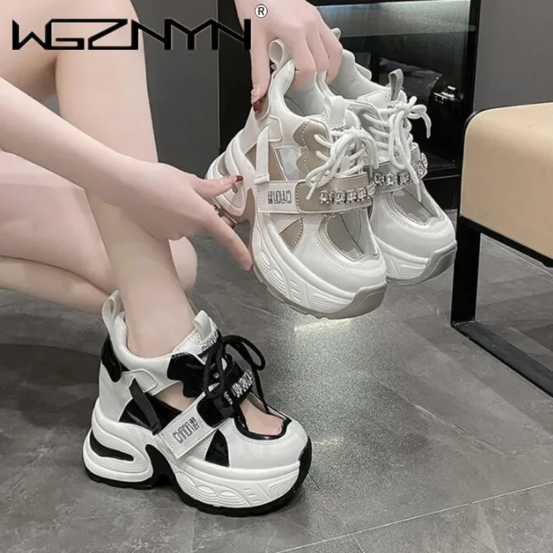 NEW Heels Women Thick Bottom Wedge Sneakers Hollow Out Gladiator Breathable New Summer Shoes Woman Bling Leather Chunky Sandals image 6