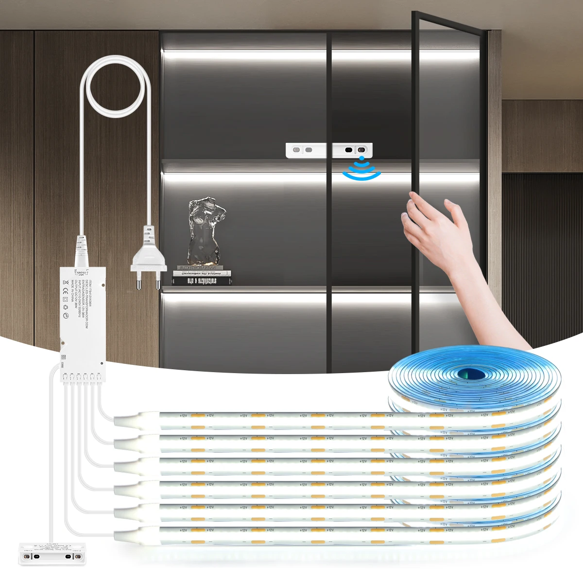 DIY Smart Switch COB LED Strip Light with Door Control IR Proximity Sensor Controller LED Tape Wardrobe Kitchen Cabinet Closet