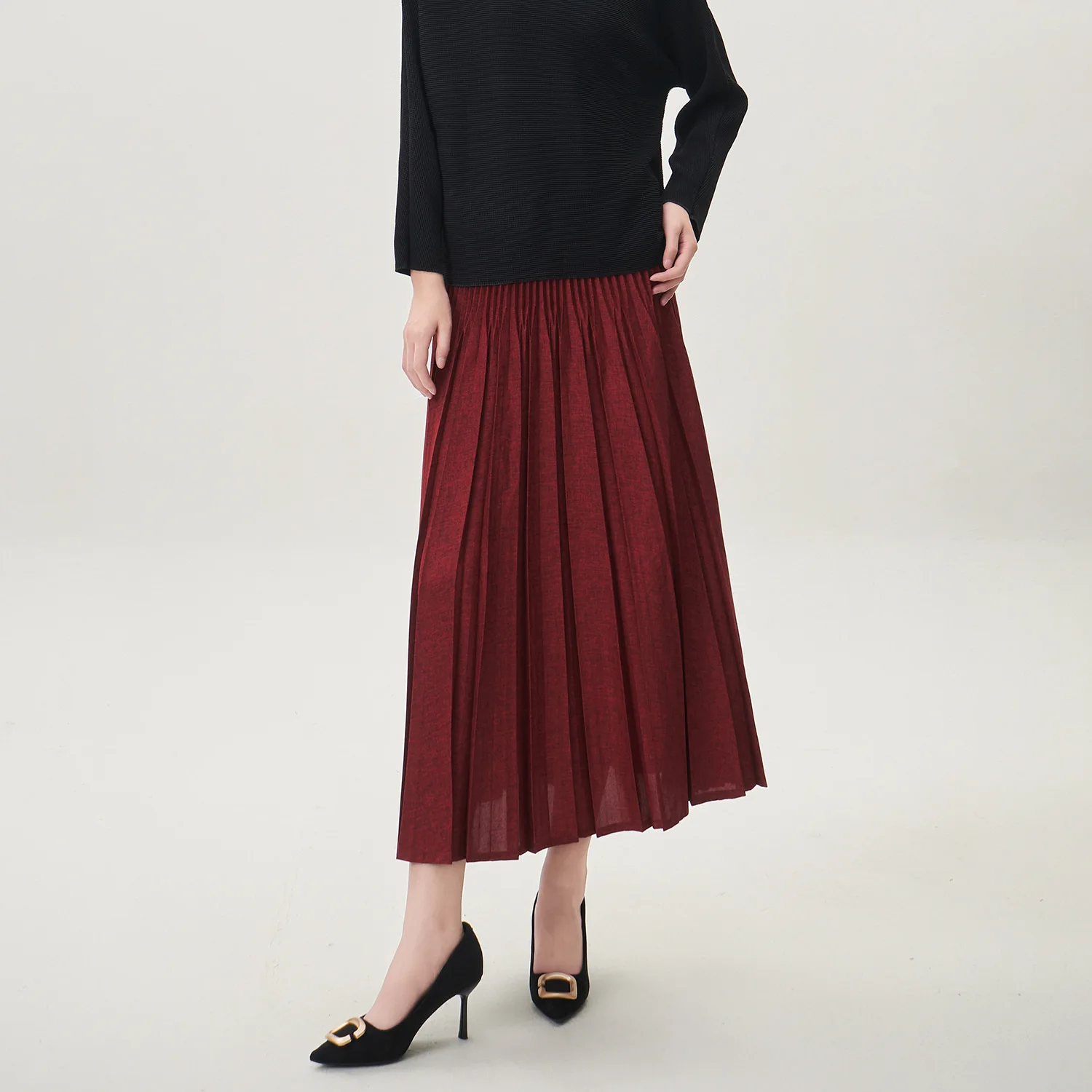 

Miyake Fold 2025 New Autumn/Winter Hundred Fold Skirt Thick, Elastic Waist, Loose, Medium To Long, Versatile Half Length Skirt