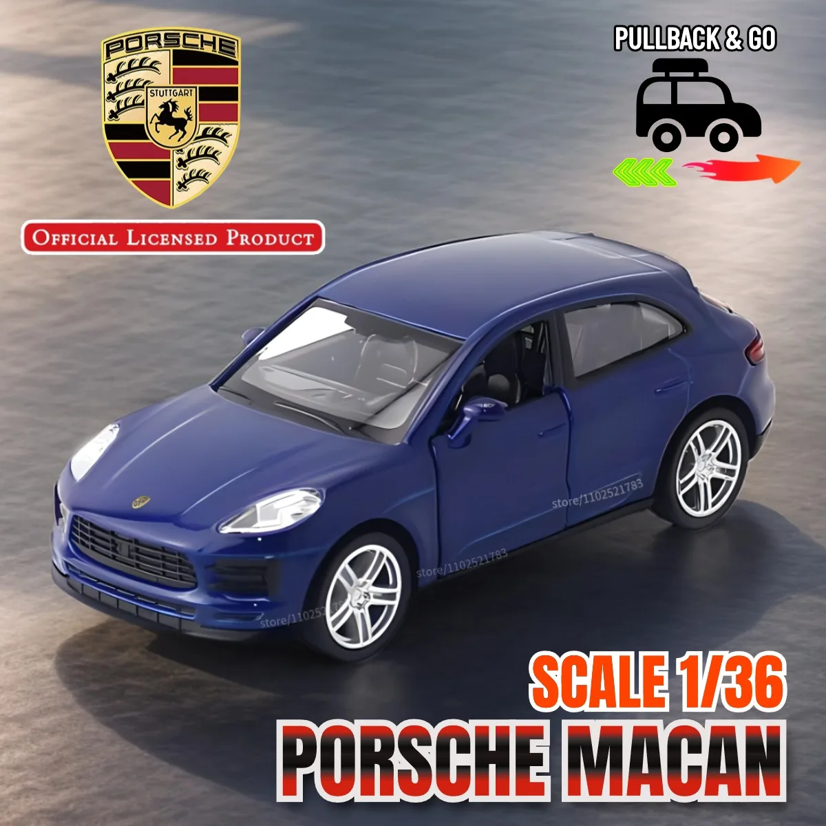 Porsche Macan 1:36 Scale Pullback Toy Car Model Official Licensed Alloy Diecast Vehicle Replica Xmas Gift Kid Boy Toy