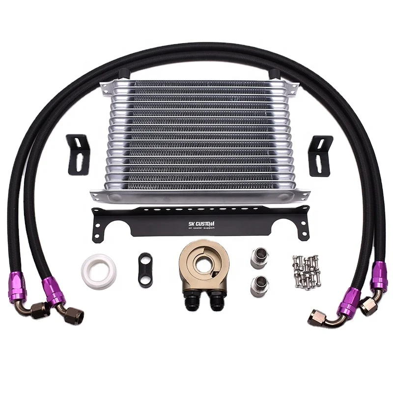 15 Row Oil Cooler Kit Aluminum Universal Engine Oil Cooler Kit British Style