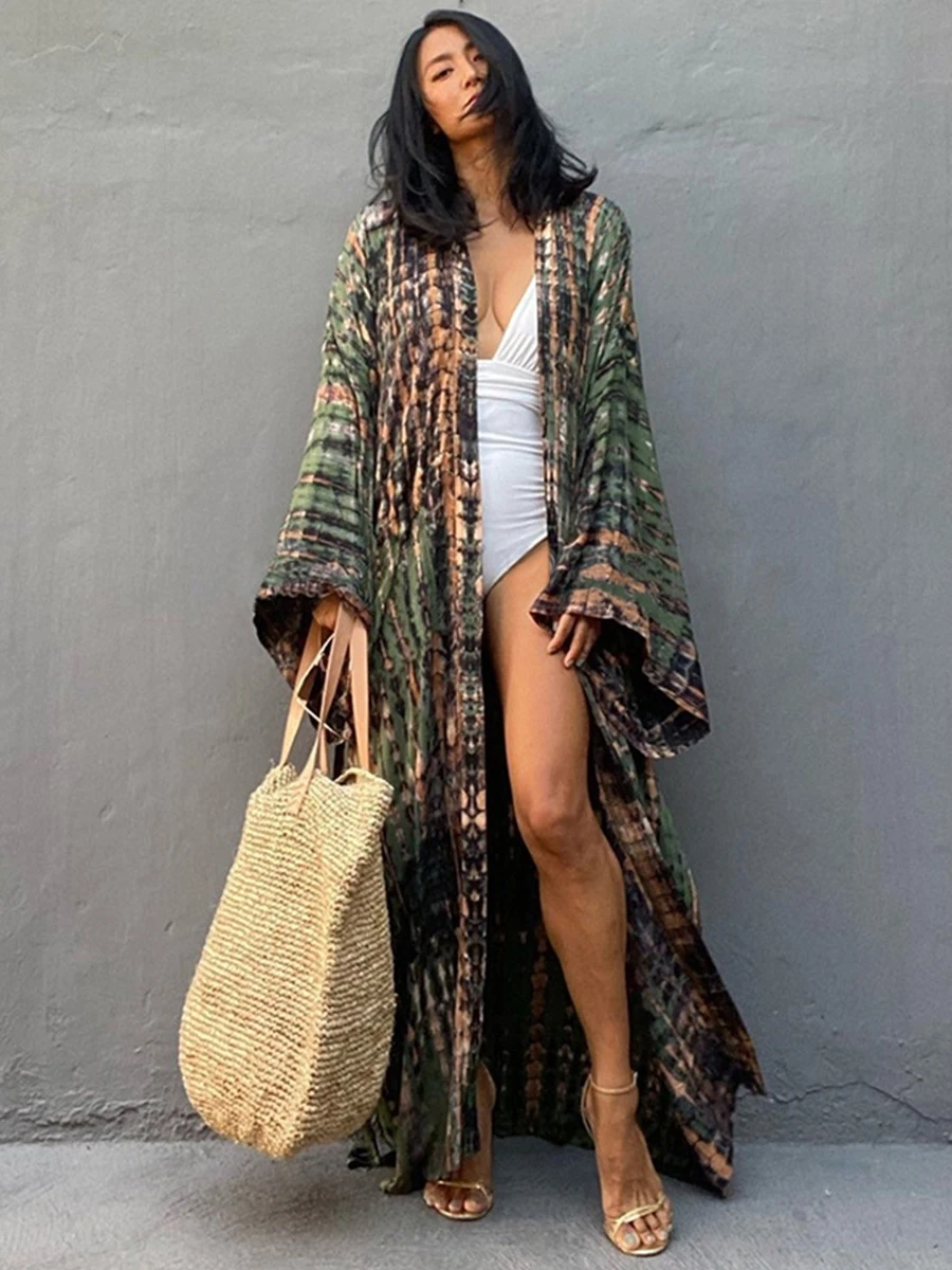 

Beach Printed Duster Coat Cotton Holiday Sunscreen Wide Outerwear Beachwear Casual Women's Windbreaker Jaet