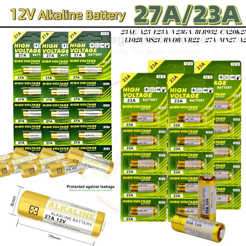 

27A/23A 12V Dry Alkaline Battery 5PCS A27 Batteries L1028 MS21 VA23GA K27A for Remote Control Gamepad Flashlight Doorbell Toys