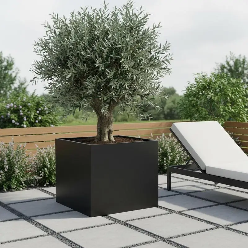 Cortenstahl-Pflanzgefäße für Balkone, Terrassen und Gärten: wetterfest, langlebig und im rustikalen Stil, ohne Farbverwendung.