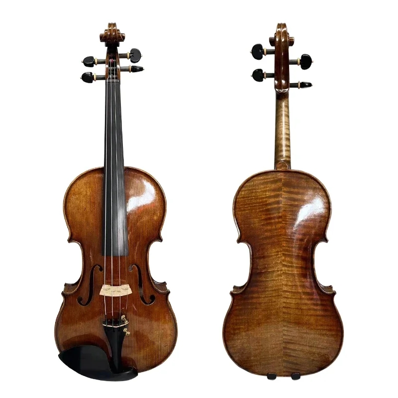 4/4 Size Professional Quality Oil Dark Brown Antique Violin Set Music Handmade Ebony Accessories One Adjuster