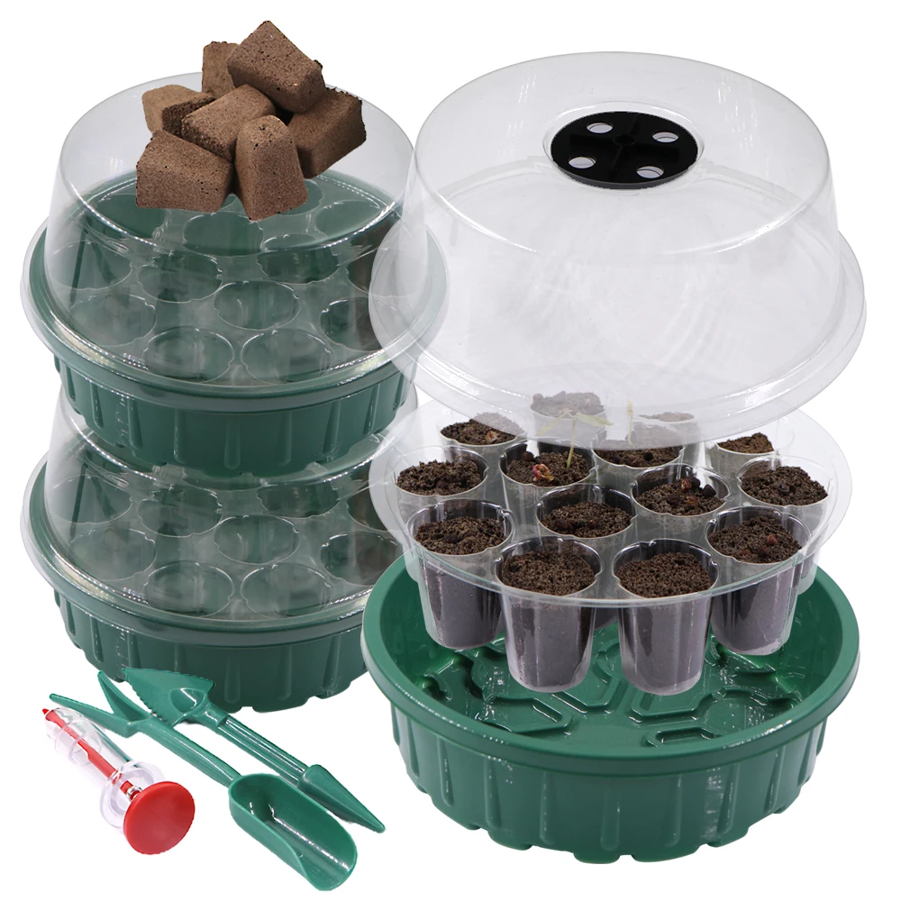 14 Holes Plant Seed Starting Pots Seedling Trays Germination Box Kits for Greenhouse Indoor Garden Grow Sponge Replacement Root