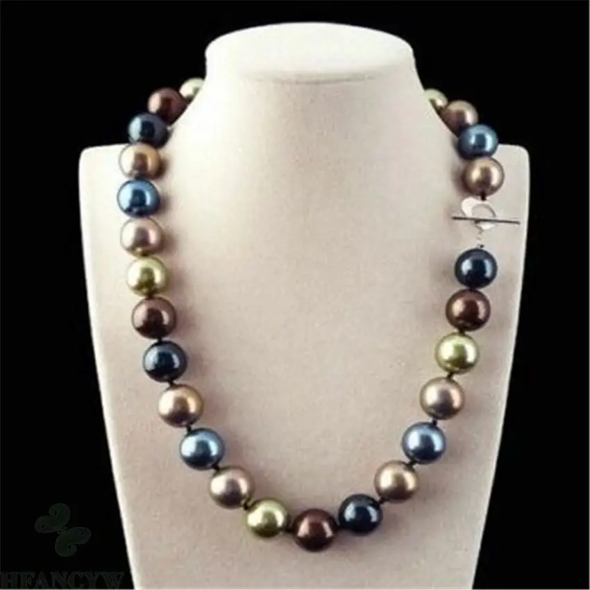 Huge 12mm Multicolor Round South Sea Shell Pearl Necklace 18'' Jewelry Wedding Gift Chic Hang Women Accessories Diy Aurora