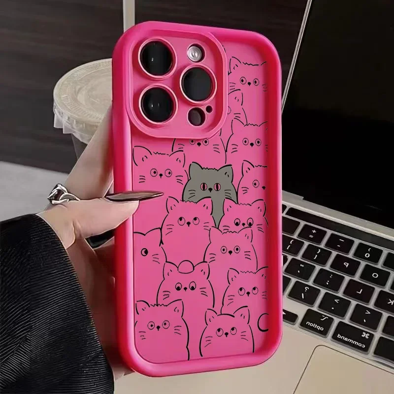 Cute Cartoon Cat Phone Case for IPhone 15 13 12 11 14 Pro Max 14 15 Plus Shell SE2020 8 7 Plus X XS XR Shockproof Back Covers