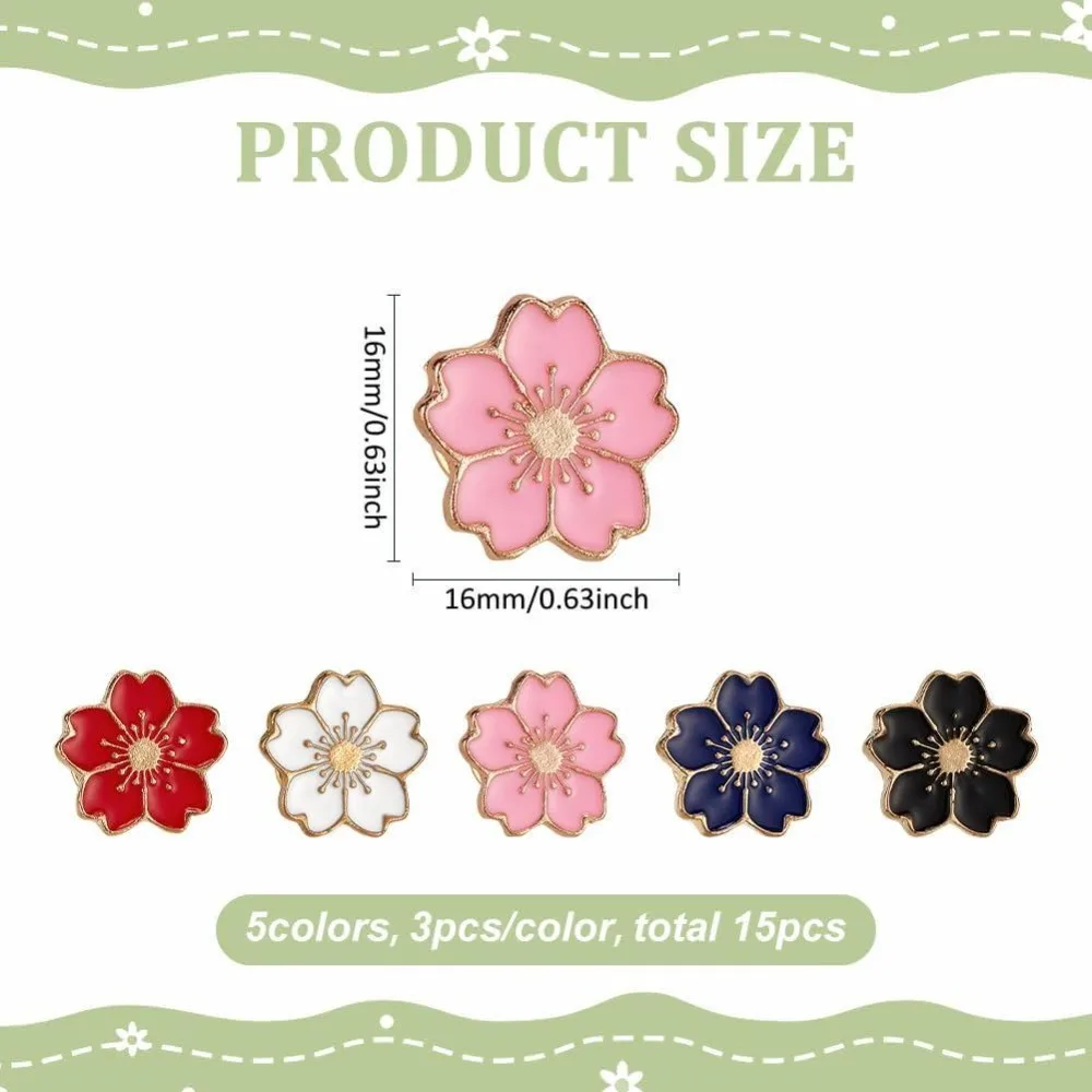 15 Pcs Cherry Blossoms Badge Brooch 0.6x0.6 inch Cherry Blossom Lapel Pin Flower Enamel Brooch Pins Cute Floral Badge Pins