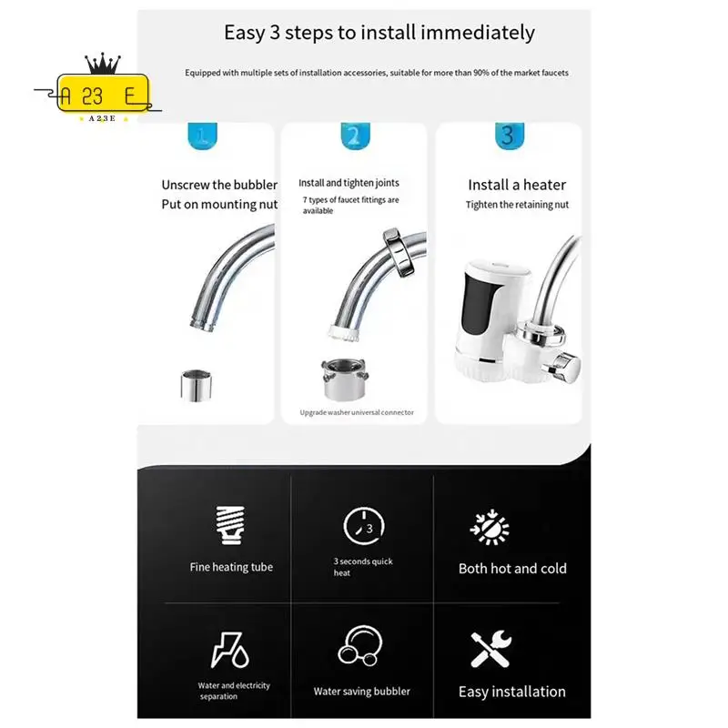 

A23E-простая установка, быстрый нагрев, смесительный кран, мгновенный электрический водонагреватель, кран-нагреватель с цифровым дисплеем, вилка европейского стандарта