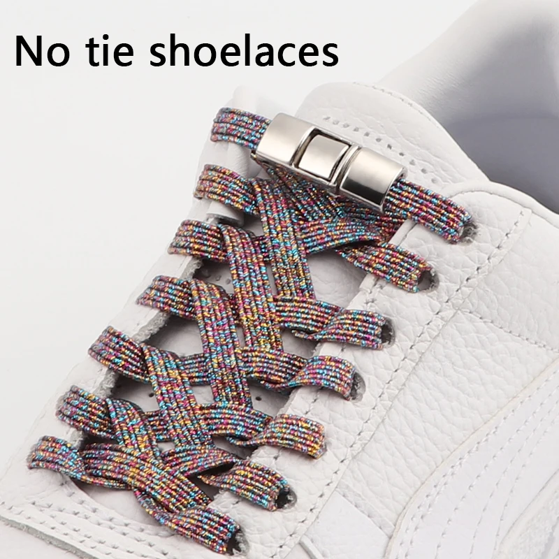 

Elastic Shoelaces For Sneakers No Tie Shoe Laces Rubber band Metal Press Lock 1 Second Quick On And Off Lazy Shoelace Flat