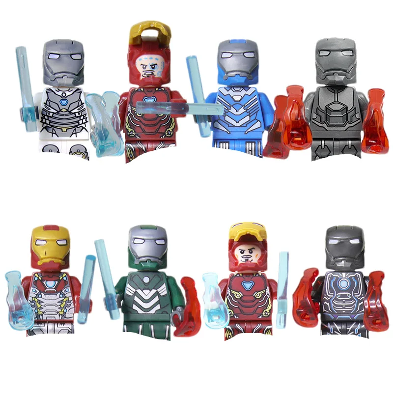 8-piece set of Marvel anime characters, building block superheroes, Spider Man, Iron Man, mini building block humanoid dolls