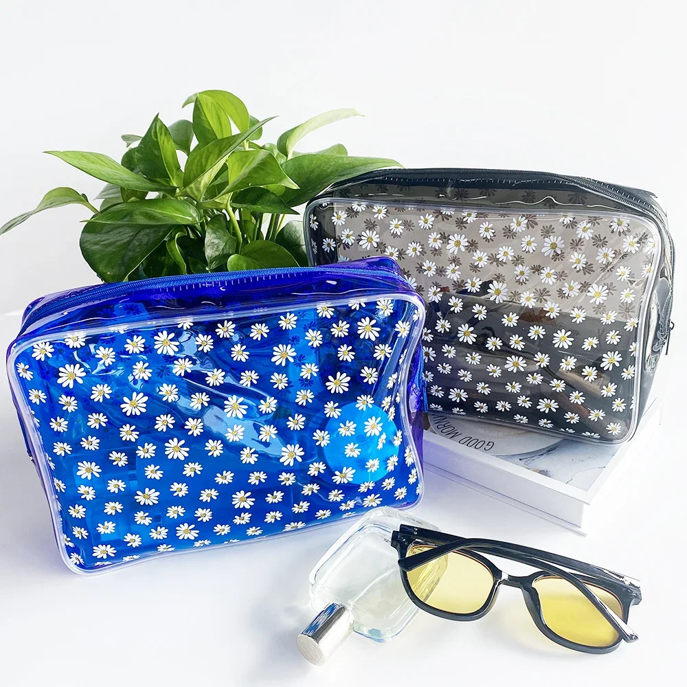 Bolsa de maquiagem portátil Daisy para mulheres, Saco de toalete impermeável transparente, Sacos Cosméticos Duráveis, Maquiagem clara Sacos