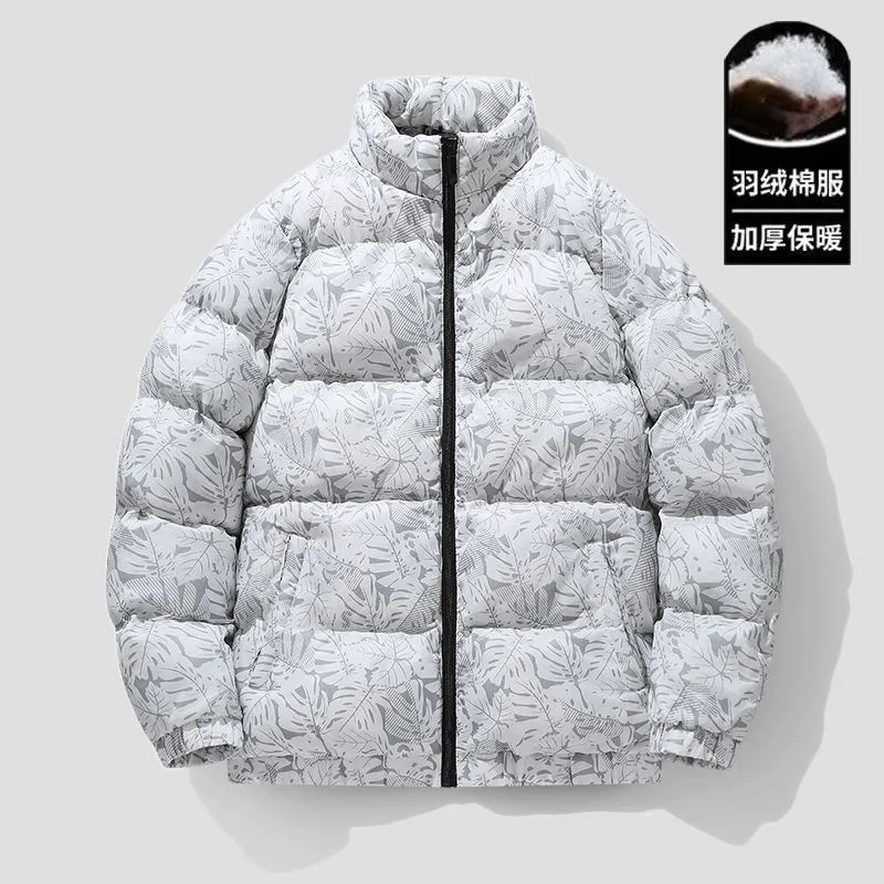 2024 New Leaf Print parka Coat for Men giacca invernale calda antivento capispalla da uomo Casual con cappuccio addensare parka uomo giacche a vento