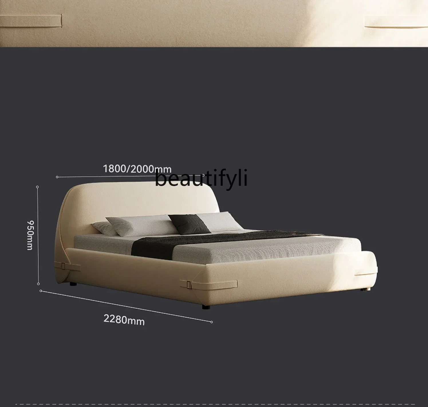 Q181  Italian Minimalist Double Bed Emery Fabric Bedroom and Household Designer Cream Style High-End Elegant Marriage Bed Tatami