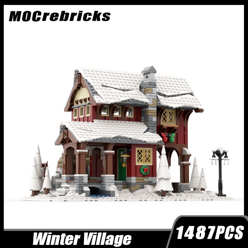 Cidade ruas vilas inverno vilas rurais blocos de construção moc cenas casas de neve arquitetura modular tijolos brinquedo de natal do miúdo